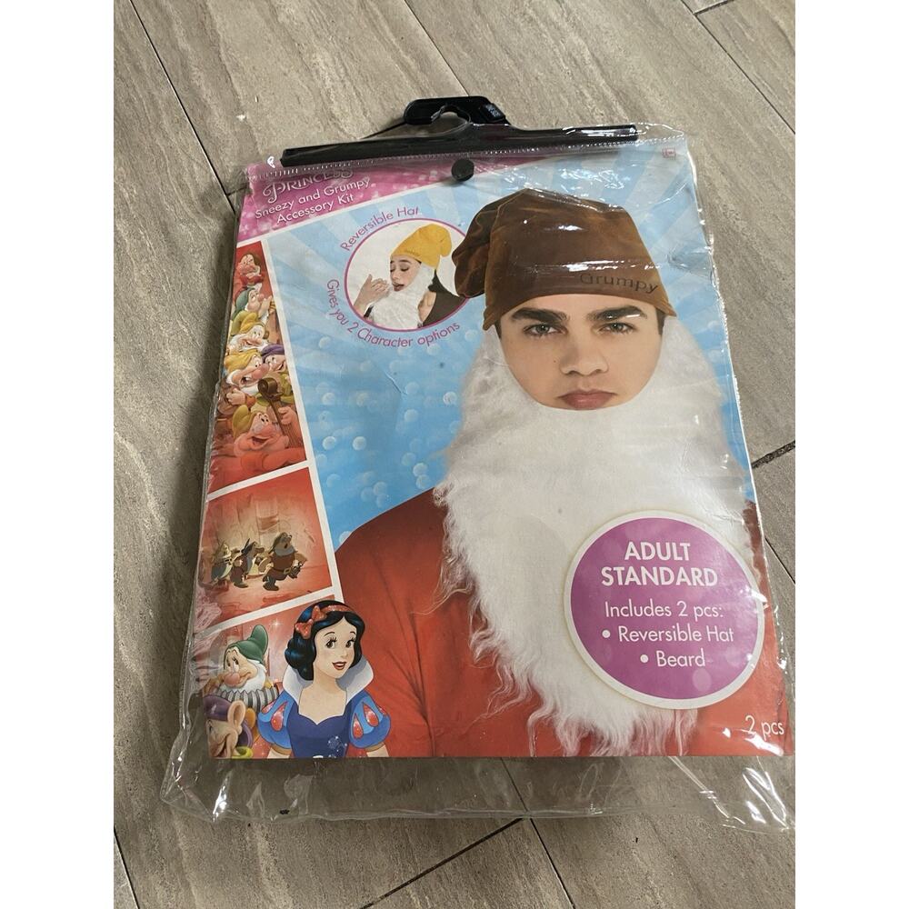 disney sneezy and grumpy costume accessory hat beard reversible one size